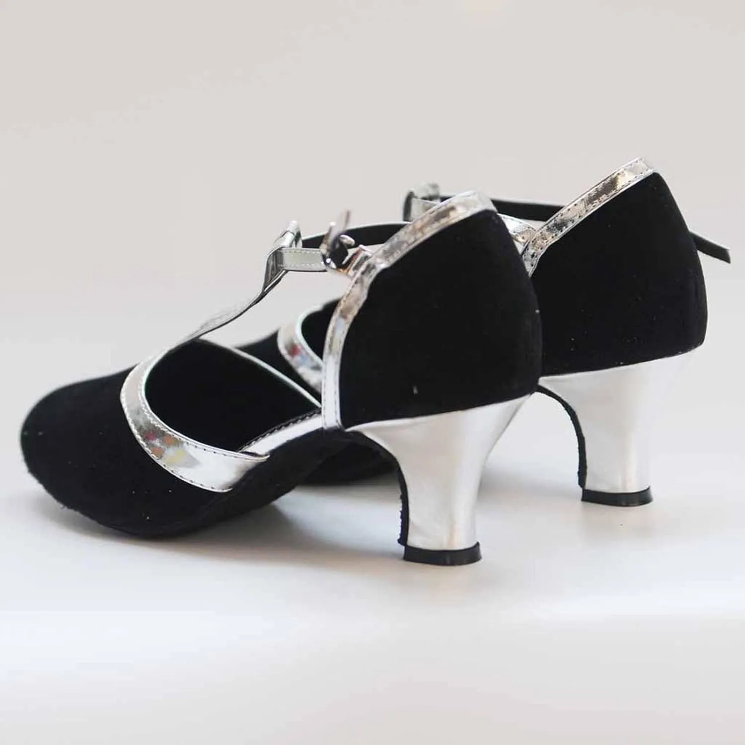 oiangi Women's Glitter Sequin Dance Shoes Fashion T Strap Closed-Toe Buckle Ballroom Latin Dance Shoes Ladies Trendy Shoes with Heel
