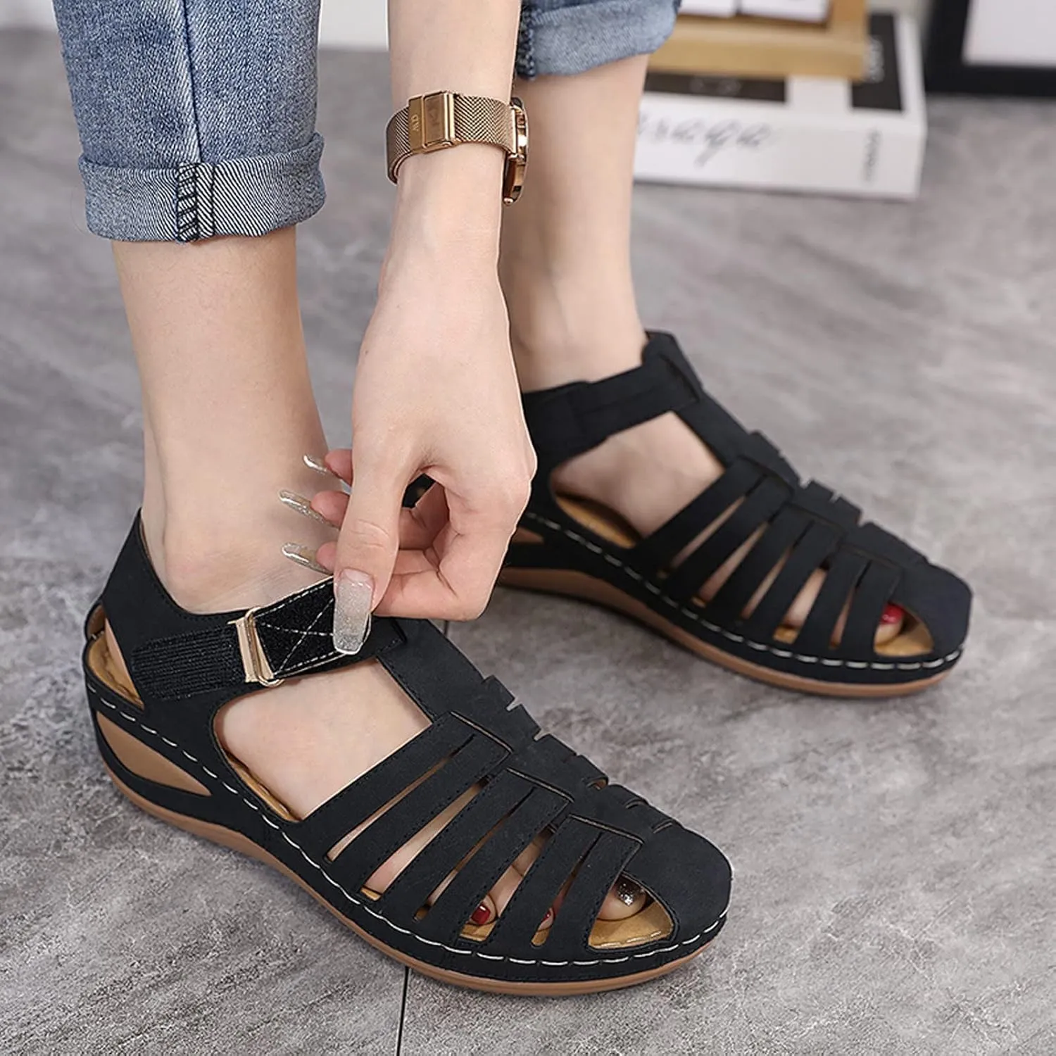 Ortho Flip Flops for Women with Arch Support Womens Orthopedic Flip Flops Sexy Beach Sandals for Women Dressy Summer Ladies Black Wedge Sandals T Strap Walking Shoes for Women Black Sandal Heels