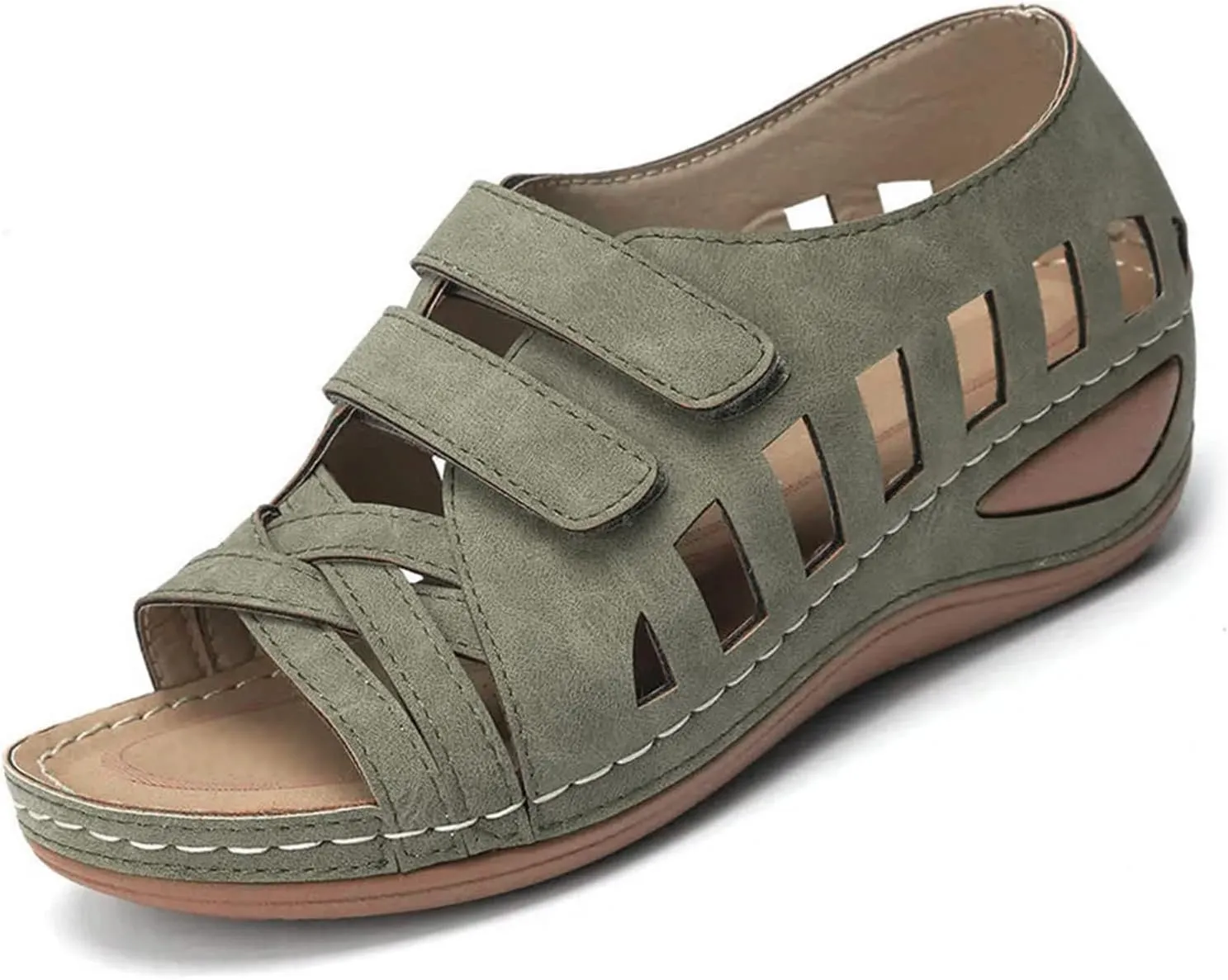 Orthopedic Leather Sandals with Back Strap Orthopedic Women Slippers Family Christmas Sandals for Women Summer Orthotic Arch Support Sandal for Women Heel Orthopedic Walking Wedge Sandals Women