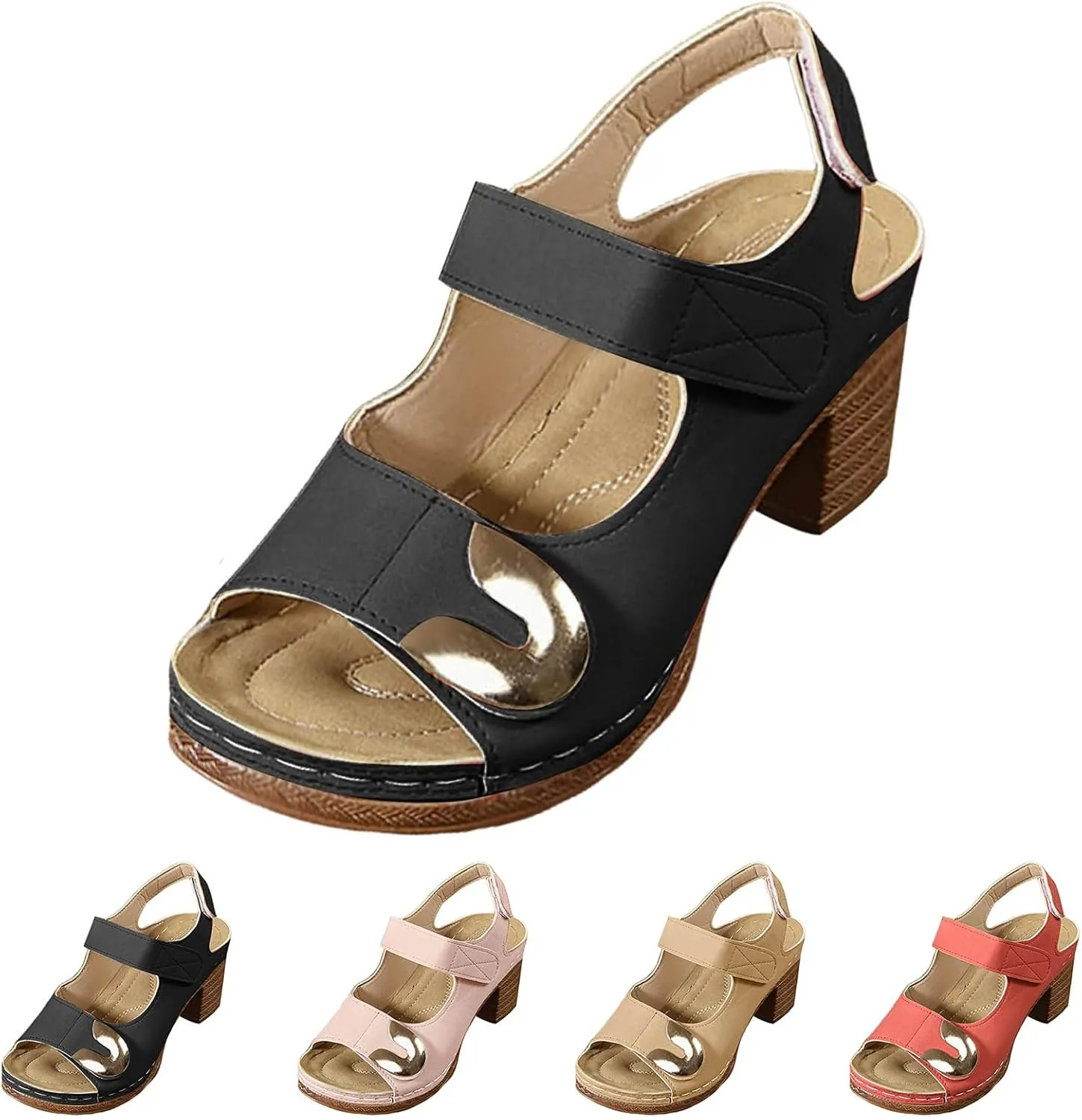 Orthopedic Sandals for Women 2025 Low Wedge Heels Open Toe Slingback Outdoor Slides Sandals Hook and Loop Closure Available Shoes Slip On Indoor Outdoor