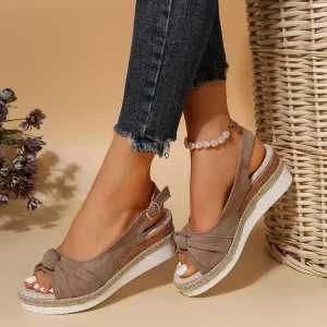 Orthopedic Sandals for Women,Women Walking Slippers with Arch Support Wedge Sandals Summer Dressy Open Toe Ankle Strap Platform Beach Casual Slip on Sandals Beach Dress Comfortable (Khaki-7, 8)