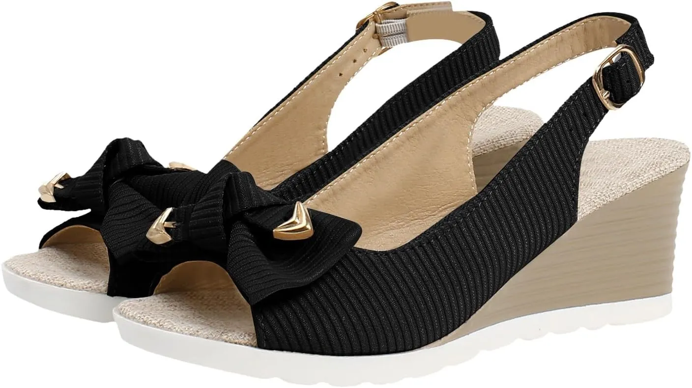 Orthopedic Wedge Sandals for Women 2025 Open Toe Espadrilles Sandals Comfortable Dressy Ankle Strap Platform Sandal Beach Boho Bow Walking Outdoor Activities Stylish Wedge Shoes