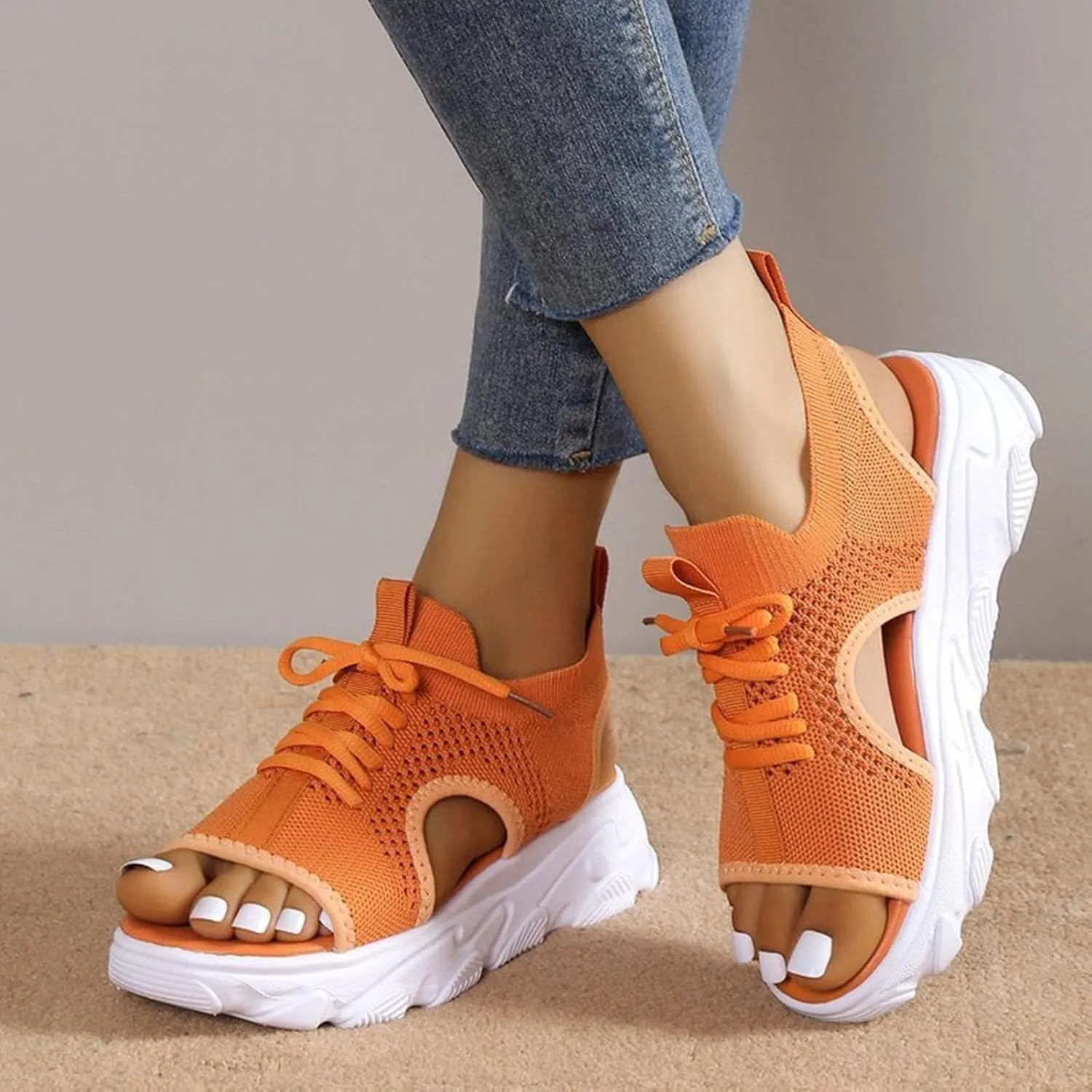 Orthopedic Wedge Sandals for Women Non Slip Cutout Lace-Up Muffin Sandals for Women Recovery Sport Outdoor Hiking Water Sandal Comfortable Outdoor Shoes