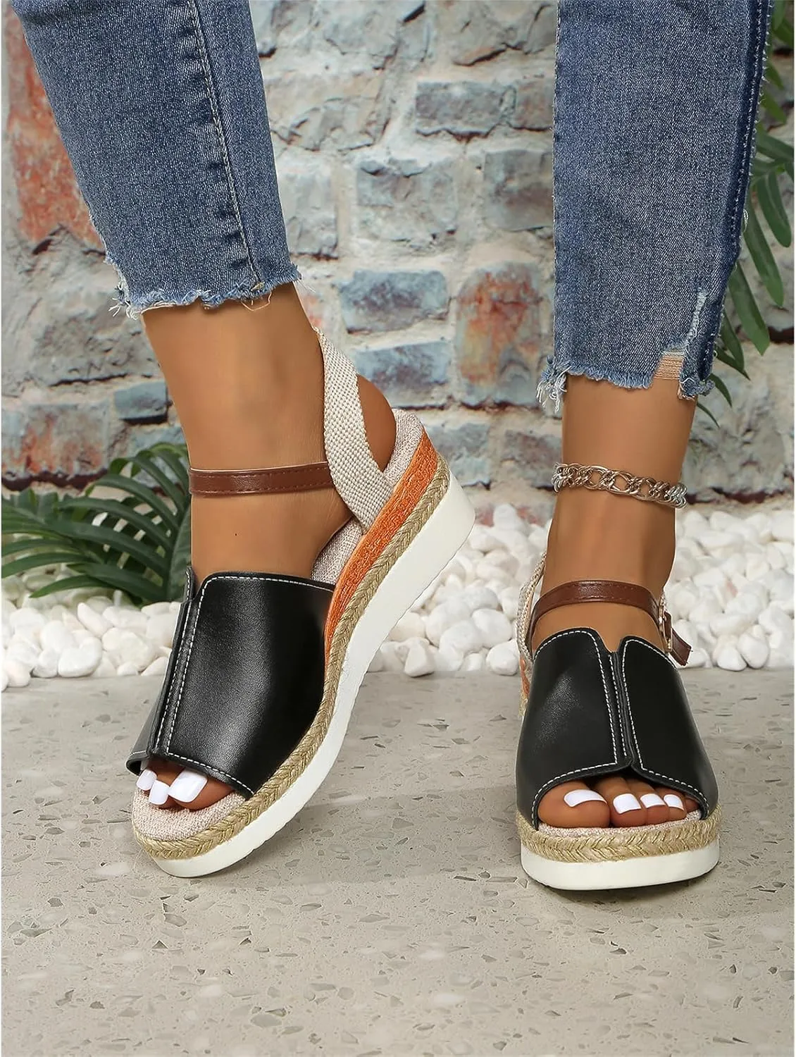 Orthopedic Wedge Sandals for Women Summer Dressy Flat Open Toe Ankle Strap Casual Strappy Beach Boho Sandal Comfortable Outdoor Shoes Heels Low Espadrilles Dressy Open Platform Wedges