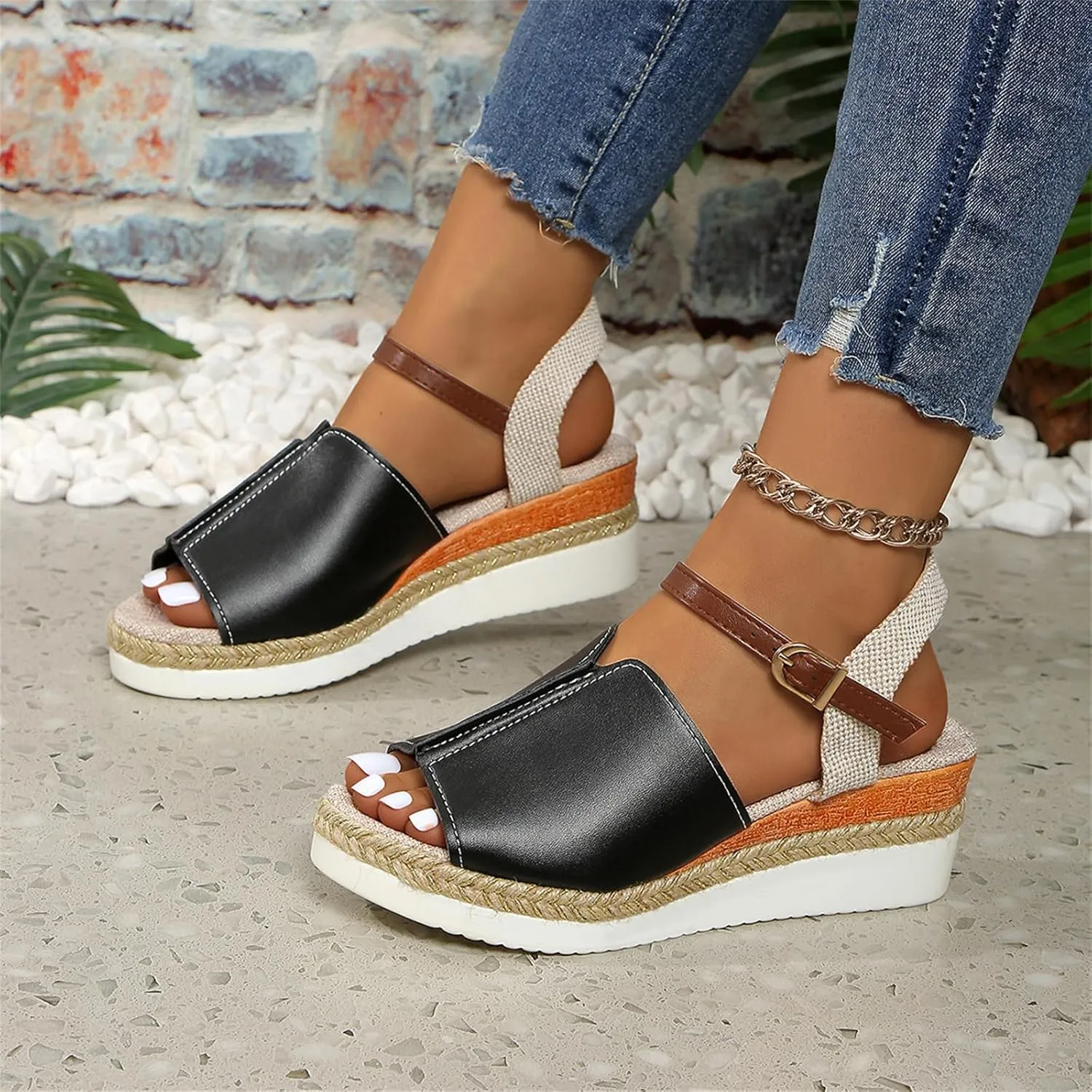 Orthopedic Wedge Sandals for Women Summer Dressy Flat Open Toe Ankle Strap Casual Strappy Beach Boho Sandal Comfortable Outdoor Shoes Heels Low Espadrilles Dressy Open Platform Wedges
