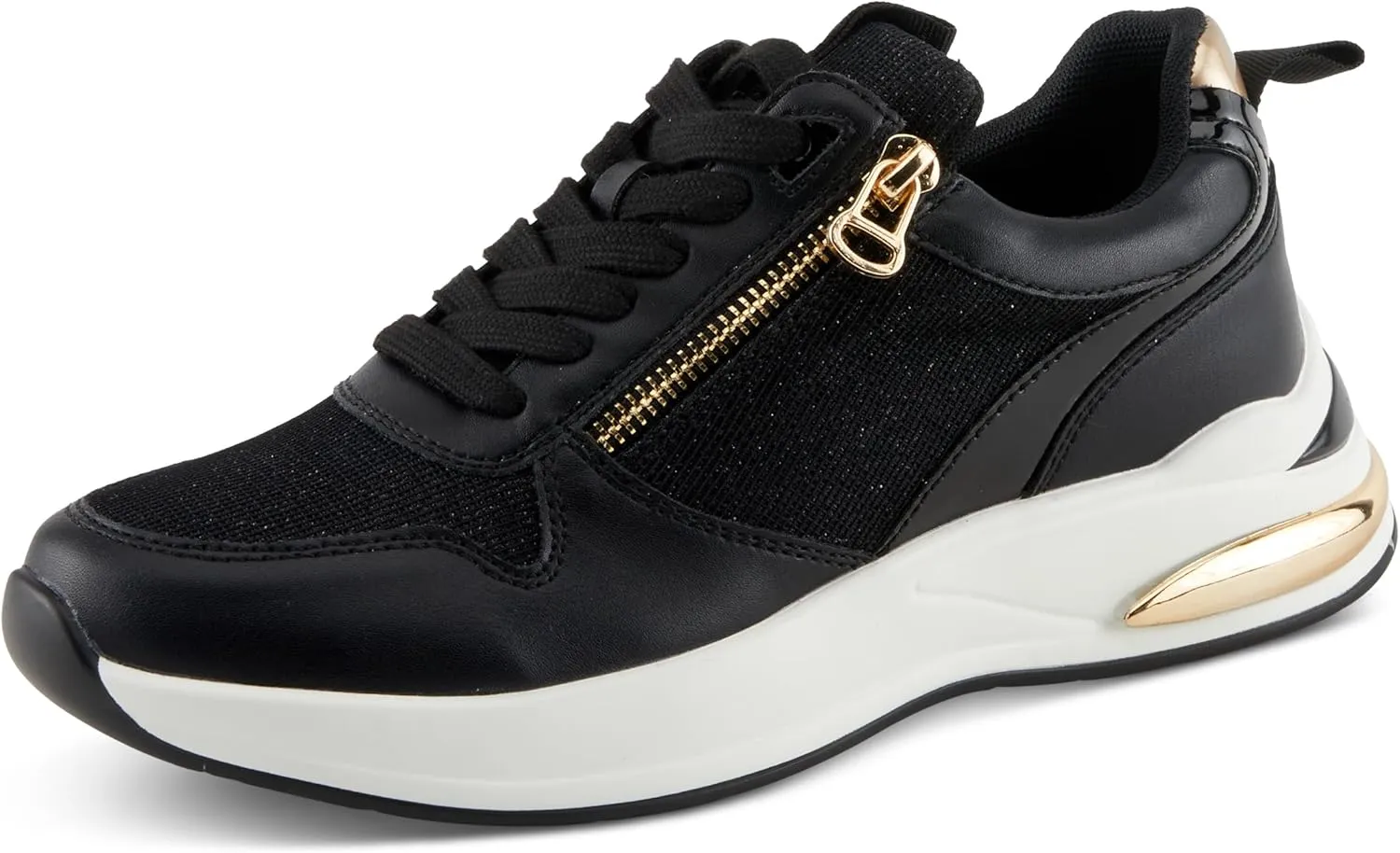 PATRIZIA Women's URSA Platform Sneakers with Sparkling Upper, Gold Metallic Accents, and Comfortable Fit