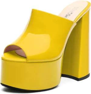 Platform Chunky Heels Sandals for Women Slip on Open Peep Toe Slide on Block High Heels Sexy Club Party Candies Shoes 6 Inch