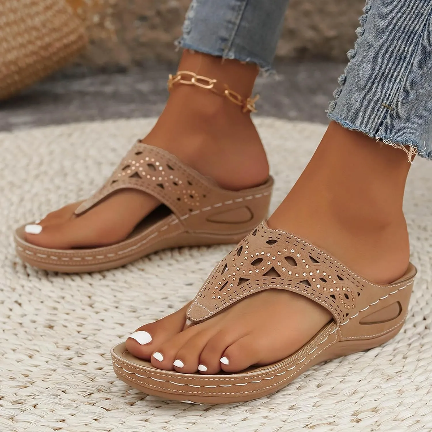 Platform Flip Flops for Women,Orthopedic Sandals for Women Arch Support Walking Sandals Women Dressy Comfortable Slip-On Slippers Summer Casual Slide Wedges Ladies Lightweight Beach Thong Sandals