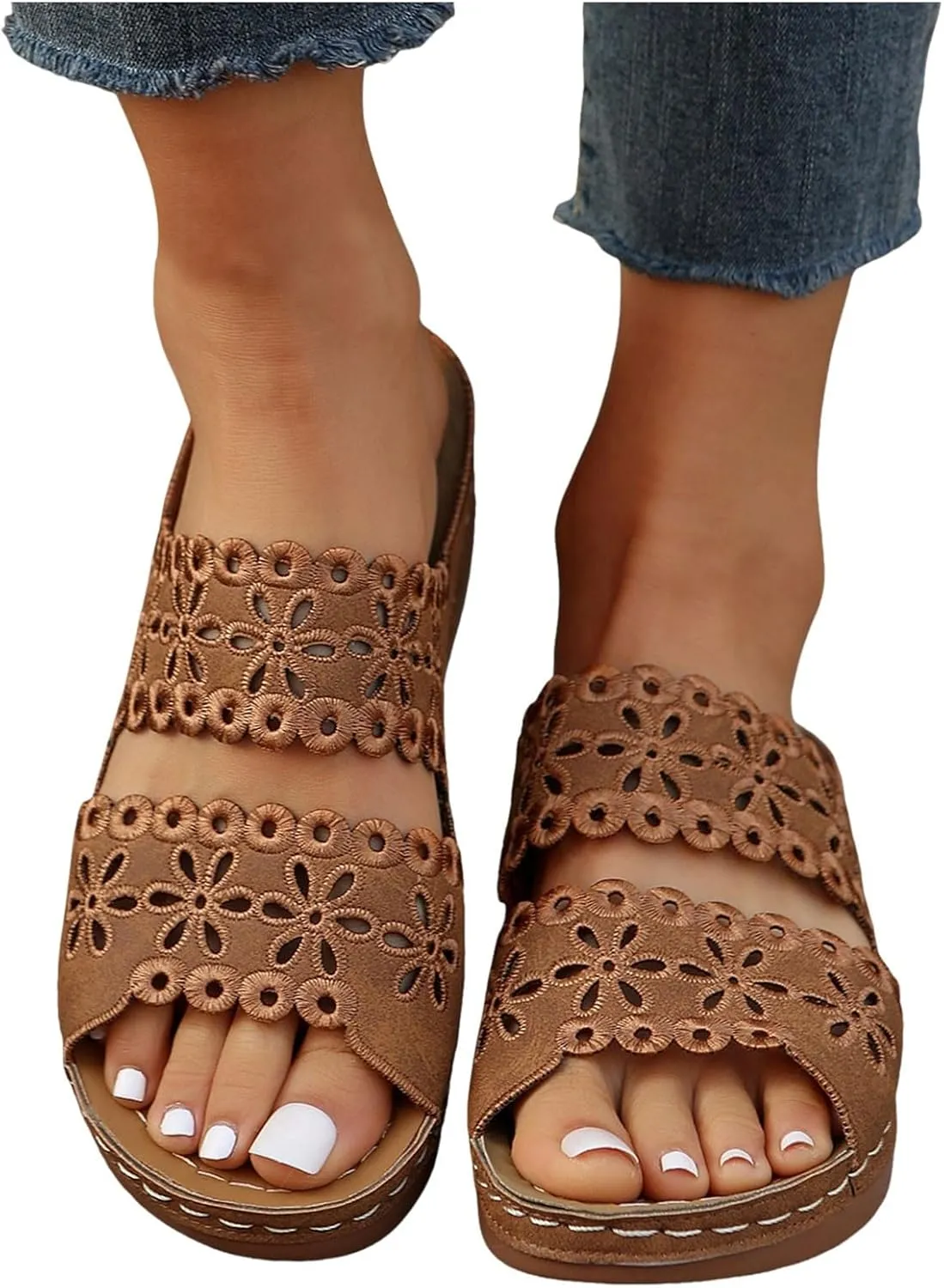 Platform Wedge Sandals Dressy for Women Trendy Floral Spring 2024 Summer Cutout Slip On Sexy Summer 2024 Western Y2K, 7