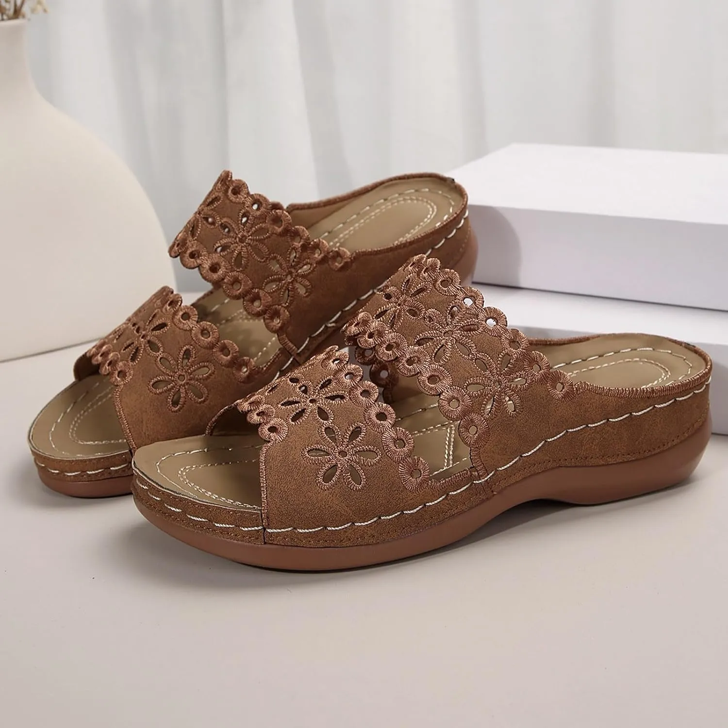 Platform Wedge Sandals Dressy for Women Trendy Floral Spring 2024 Summer Cutout Slip On Sexy Summer 2024 Western Y2K, 7
