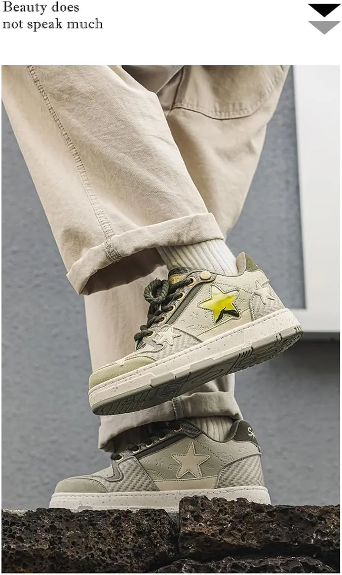 Premium Leather Y2K Retro Star Pattern Sneakers for Casual Wear with Comfortable Fit and Non-Slip Sole