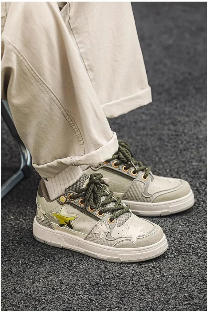 Premium Leather Y2K Retro Star Pattern Sneakers for Casual Wear with Comfortable Fit and Non-Slip Sole