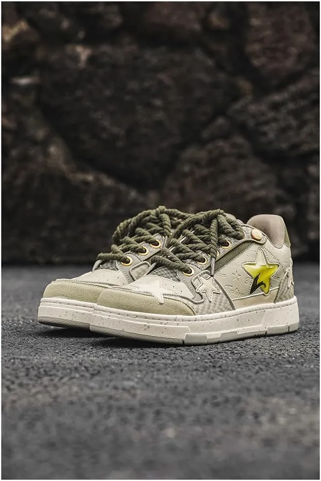 Premium Leather Y2K Retro Star Pattern Sneakers for Casual Wear with Comfortable Fit and Non-Slip Sole