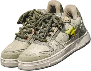 Premium Leather Y2K Retro Star Pattern Sneakers for Casual Wear with Comfortable Fit and Non-Slip Sole