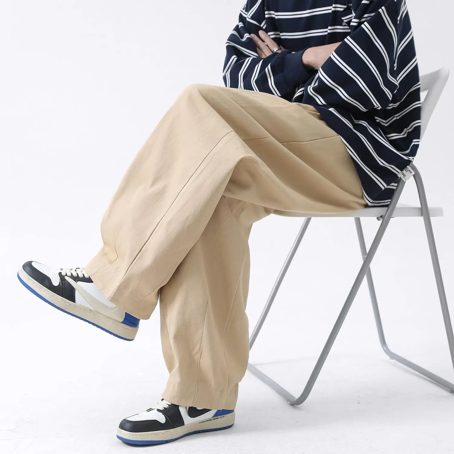 PRIJOUHE Men's Baggy Cargo Pants Casual Loose Fit Wide Leg Pants with Elastic Drawstring Waist