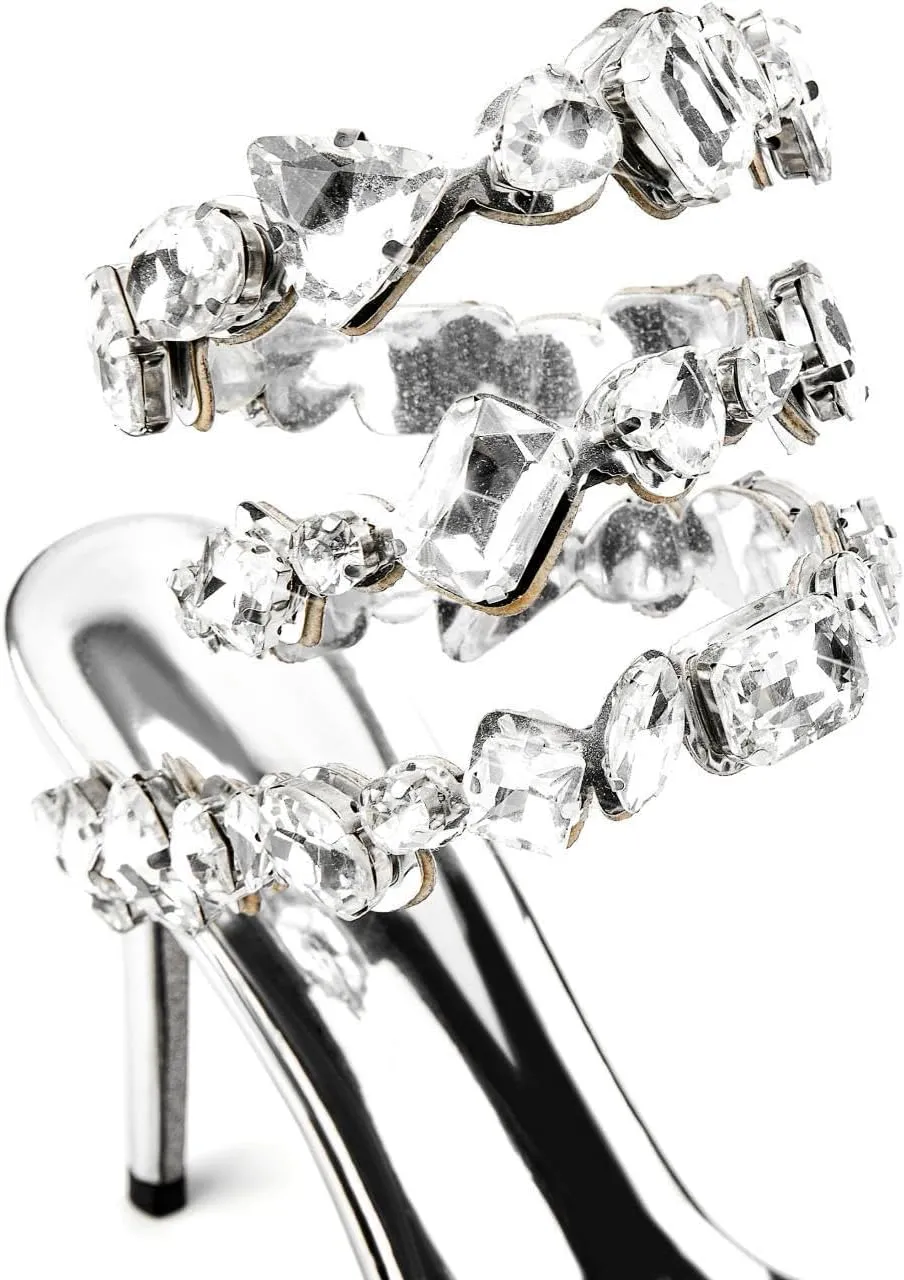 Rhinestone Spiral Coil Wrap Around Stiletto Heels for Women,Women's Sexy Fashion Open Round Toe Diamonds Slingback High Heels Kitten Heel Sandals Party Wedding Bridal Pumps Sandals Shoe
