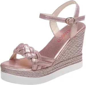 RiceelSor Women's Wedge Open Toe Buckle Ankle Strap Platform Sandals Breathable Anti-Slip Comfortable Orthopedic Summer Dress Heels
