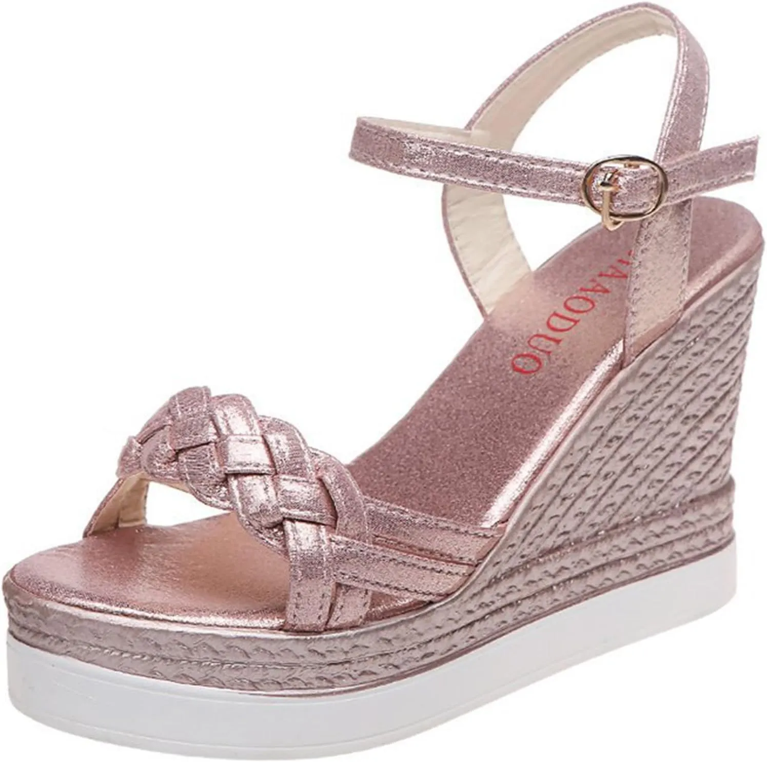 RiceelSor Women's Wedge Open Toe Buckle Ankle Strap Platform Sandals Breathable Anti-Slip Comfortable Orthopedic Summer Dress Heels
