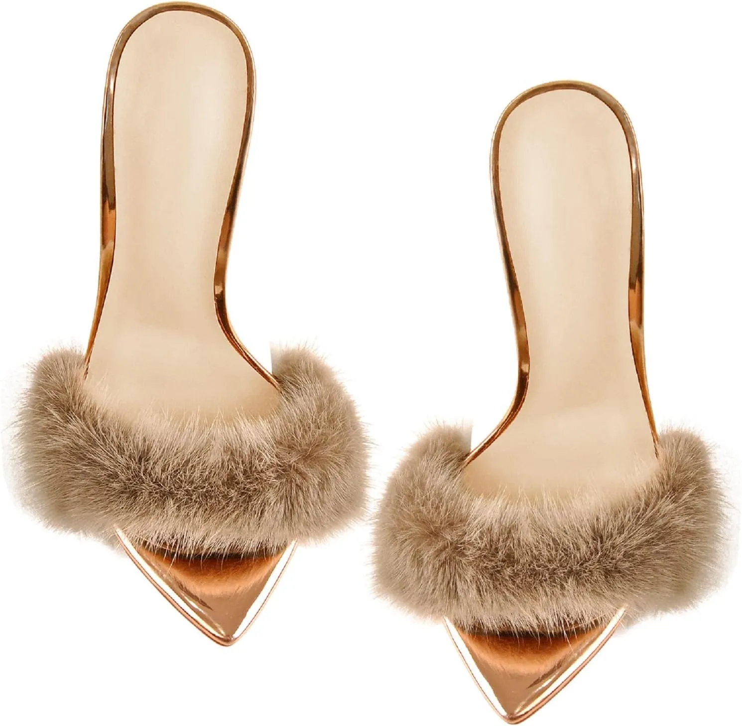 Richealnana Women's Fur Fuzzy Sexy High Heels for Women Stiletto High Heels Mules Sandals