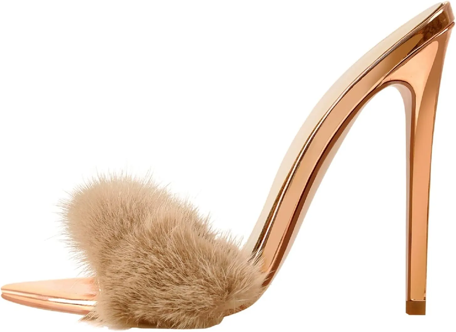 Richealnana Women's Fur Fuzzy Sexy High Heels for Women Stiletto High Heels Mules Sandals