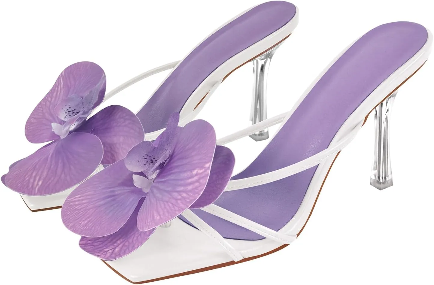 richealnini Orchid Heels for Women Slip On Clear Heels