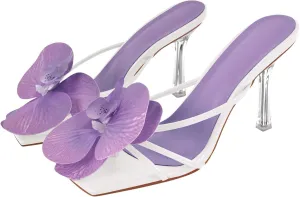 richealnini Orchid Heels for Women Slip On Clear Heels