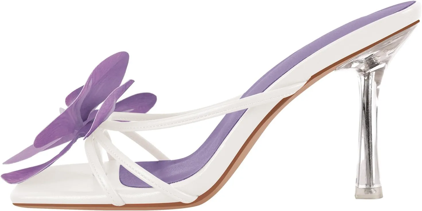 richealnini Orchid Heels for Women Slip On Clear Heels