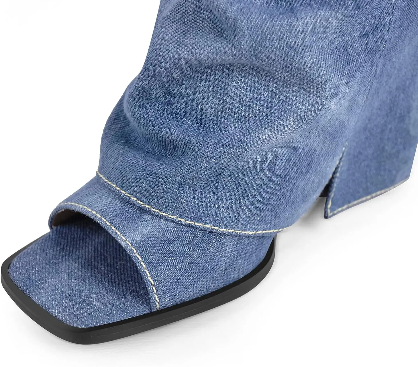 richealnini Sexy Square Peep Toe Sandals Fold Over Denim Heeled Sandals for Women Fashion Street Trends Party Dress