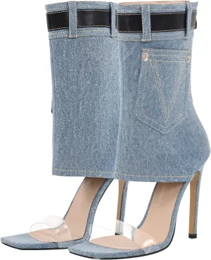 richealnini Sexy Square Toe Clear Heel Sandals with Stiletto Heels Fashion Wedding Outside Dress