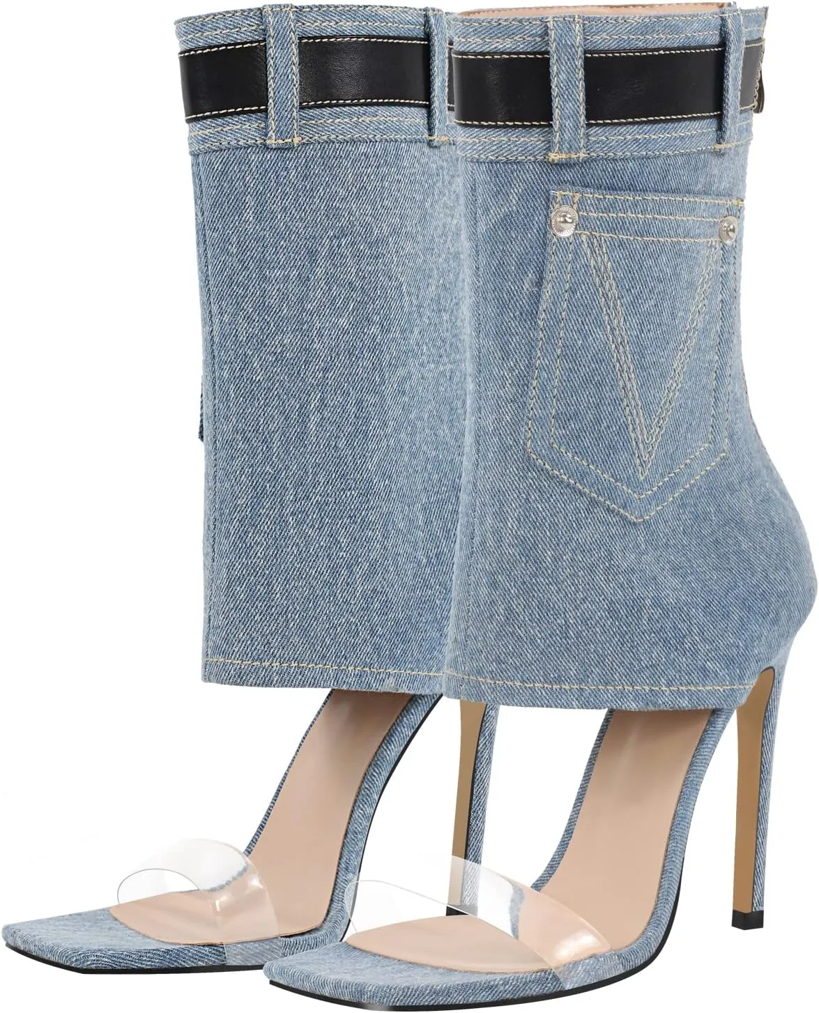 richealnini Sexy Square Toe Clear Heel Sandals with Stiletto Heels Fashion Wedding Outside Dress