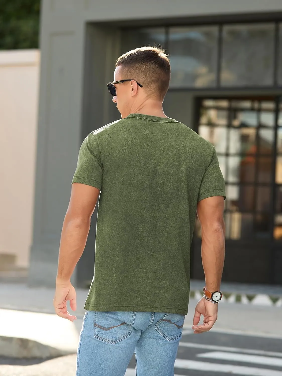 RQP Men's Cotton Shirts Vintage Washed Shirt Relaxed Fit Distressed Casual Short Sleeve for Streetwear & Daily Outfits
