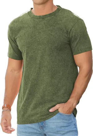 RQP Men's Cotton Shirts Vintage Washed Shirt Relaxed Fit Distressed Casual Short Sleeve for Streetwear & Daily Outfits