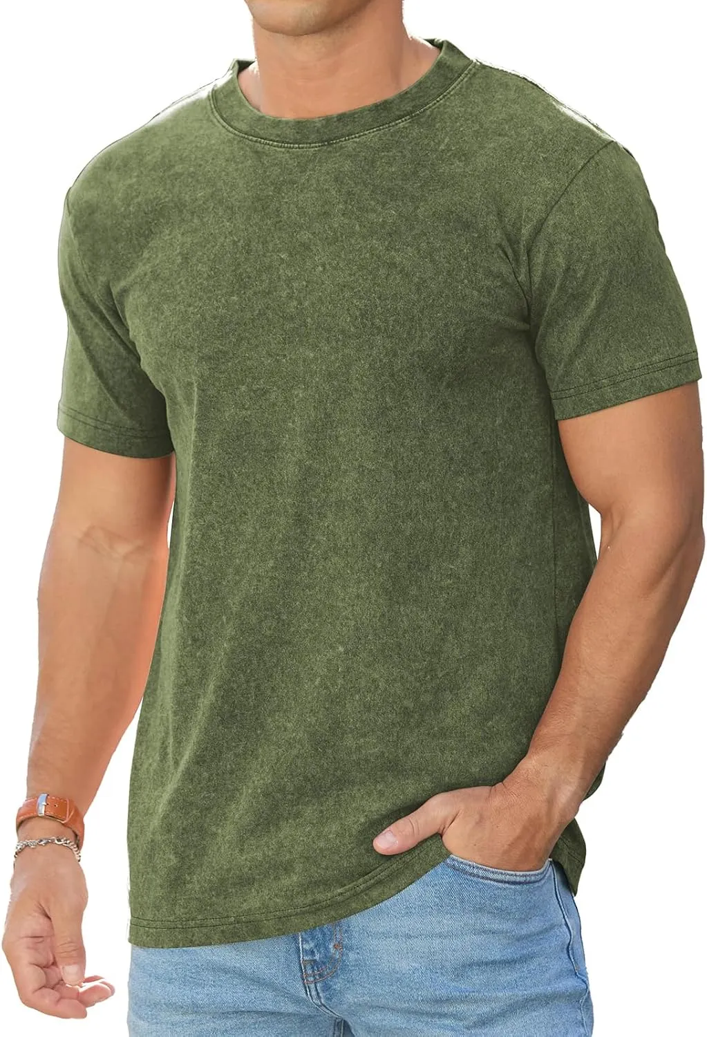 RQP Men's Cotton Shirts Vintage Washed Shirt Relaxed Fit Distressed Casual Short Sleeve for Streetwear & Daily Outfits