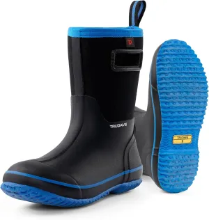 Rubber Boots for Men, Warm 4.5mm Neoprene Waterproof Insulated Rain Boots, Mid Calf All-Season Mud Boots for Outdoor Work Hunting (Size 6-13)