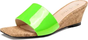 Saekcted Womens Mid Wedge Heel Square Open Toe Sandals Slip-on Dress Shoes Casual Party Wedding Summer 2.0 Inches Heels