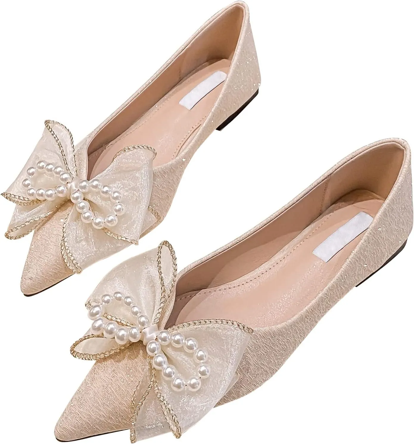 SAILING LU Sparkly Dressy Flats for Women Pointed Toe Crystals Bridal Wedding Shoes Bow-Knot Comfortable Loafers Slip-ons Black Nude