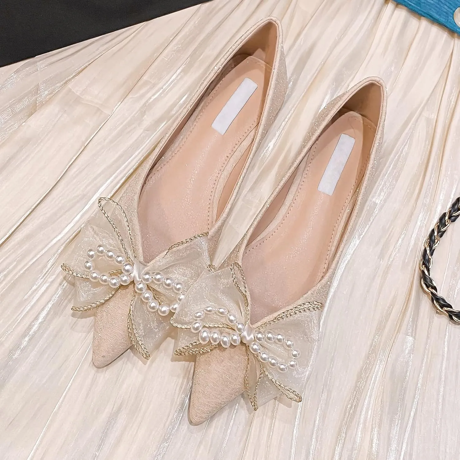 SAILING LU Sparkly Dressy Flats for Women Pointed Toe Crystals Bridal Wedding Shoes Bow-Knot Comfortable Loafers Slip-ons Black Nude