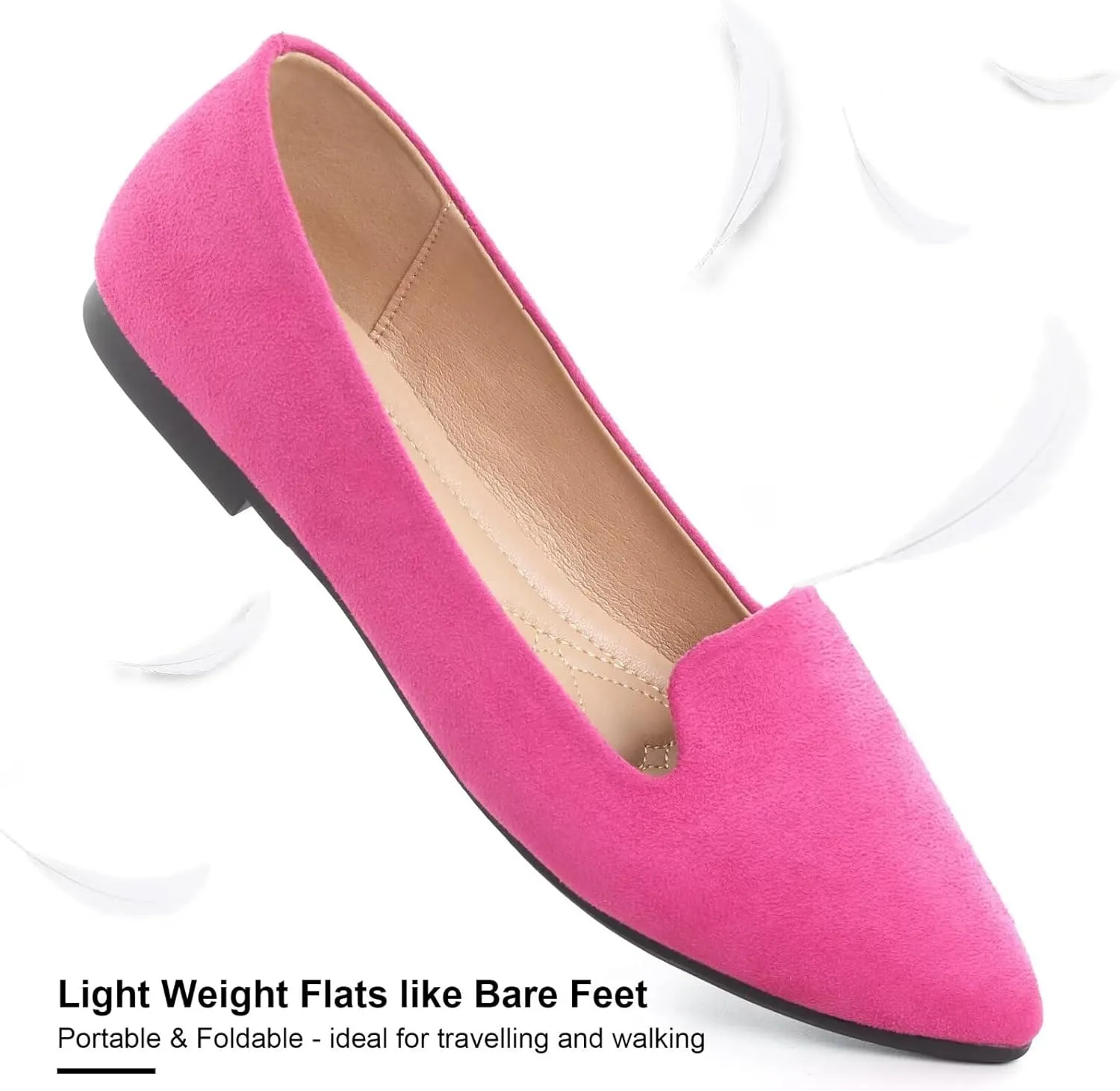 SAILING LU Women Pointed Toe Ballets Flats Faux Suede Comfortable Soft Ballet Walking Shoes Dressy Slip-on Ballerina Shoes
