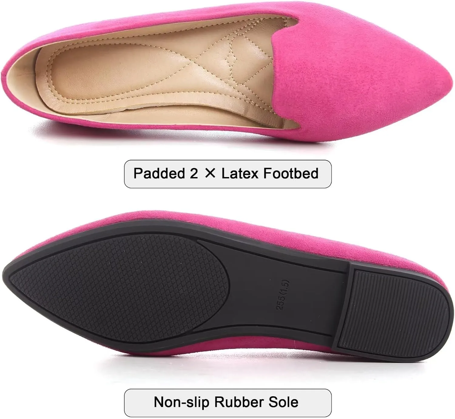 SAILING LU Women Pointed Toe Ballets Flats Faux Suede Comfortable Soft Ballet Walking Shoes Dressy Slip-on Ballerina Shoes