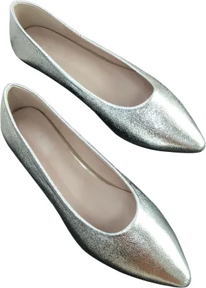 SAILING LU Women's Ballet Flats Black PU Leather Dress Shoes Rhinestone Wedding Glitter Comfortable Pointed Toe Slip on Loafers
