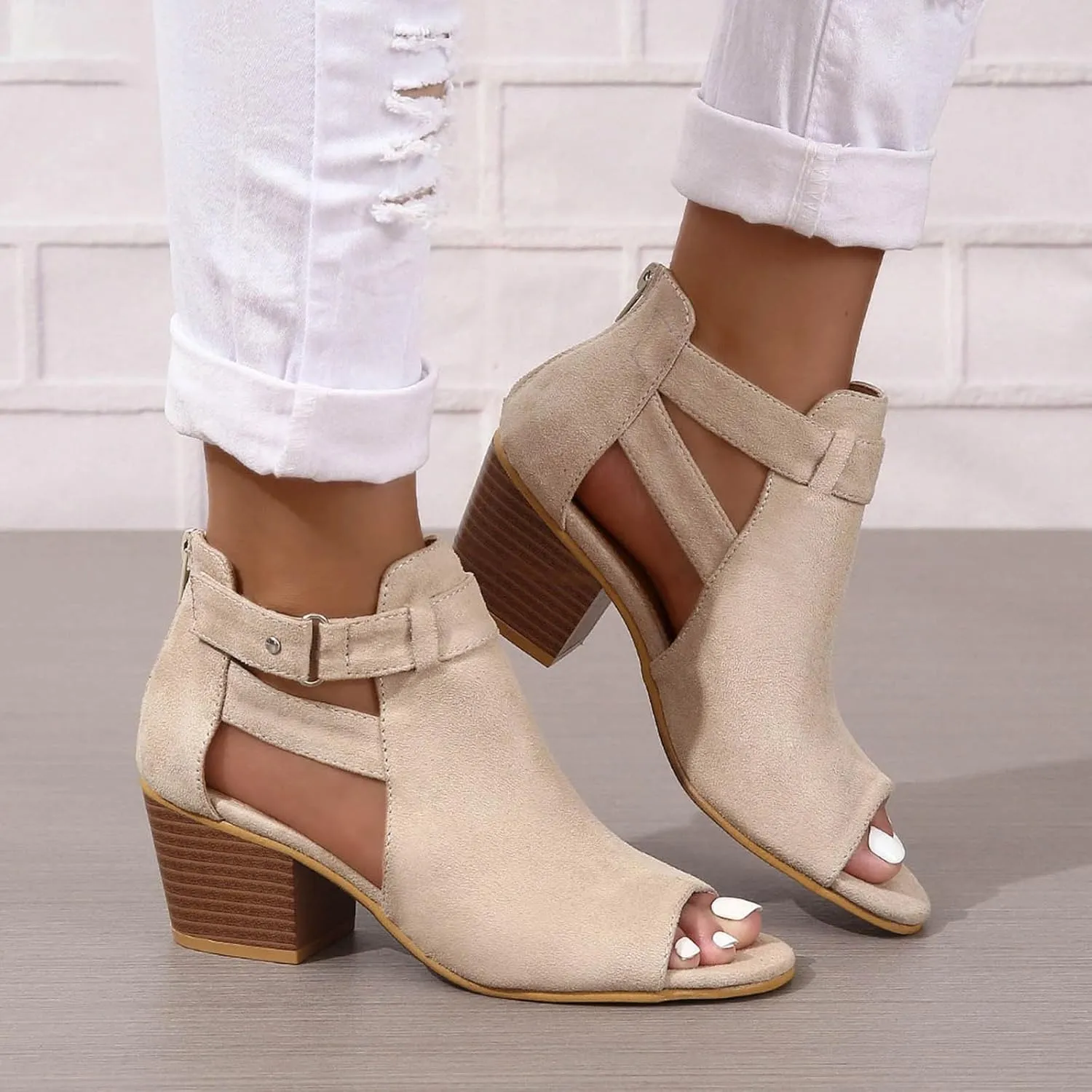 Sandal Heels Shoes for Women Sexy Women's Block Heels Boots Zip Back Ankle Tall High Heel Boots Woman Shoe Size 8 Heel