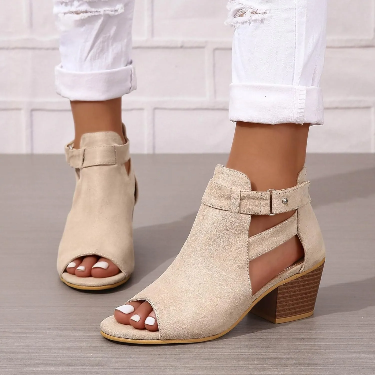 Sandal Heels Shoes for Women Sexy Women's Block Heels Boots Zip Back Ankle Tall High Heel Boots Woman Shoe Size 8 Heel
