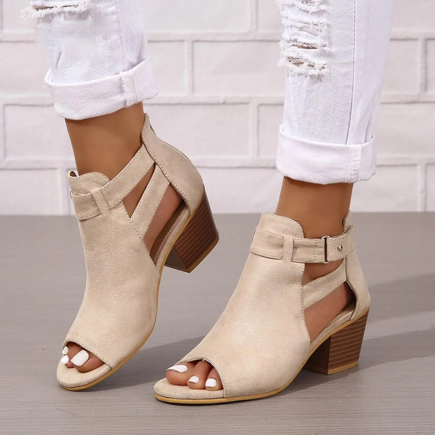 Sandal Heels Shoes for Women Sexy Women's Block Heels Boots Zip Back Ankle Tall High Heel Boots Woman Shoe Size 8 Heel