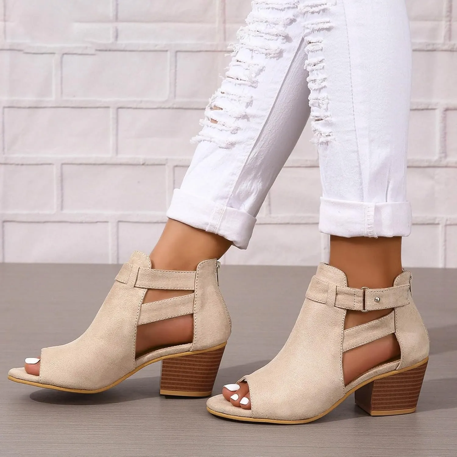 Sandal Heels Shoes for Women Sexy Women's Block Heels Boots Zip Back Ankle Tall High Heel Boots Woman Shoe Size 8 Heel