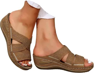 Sandals for Women 2025 Casual Slip on Slippers Comfortable Open Toe Wedge Beach Sandals Wide Width Dressy Sandals