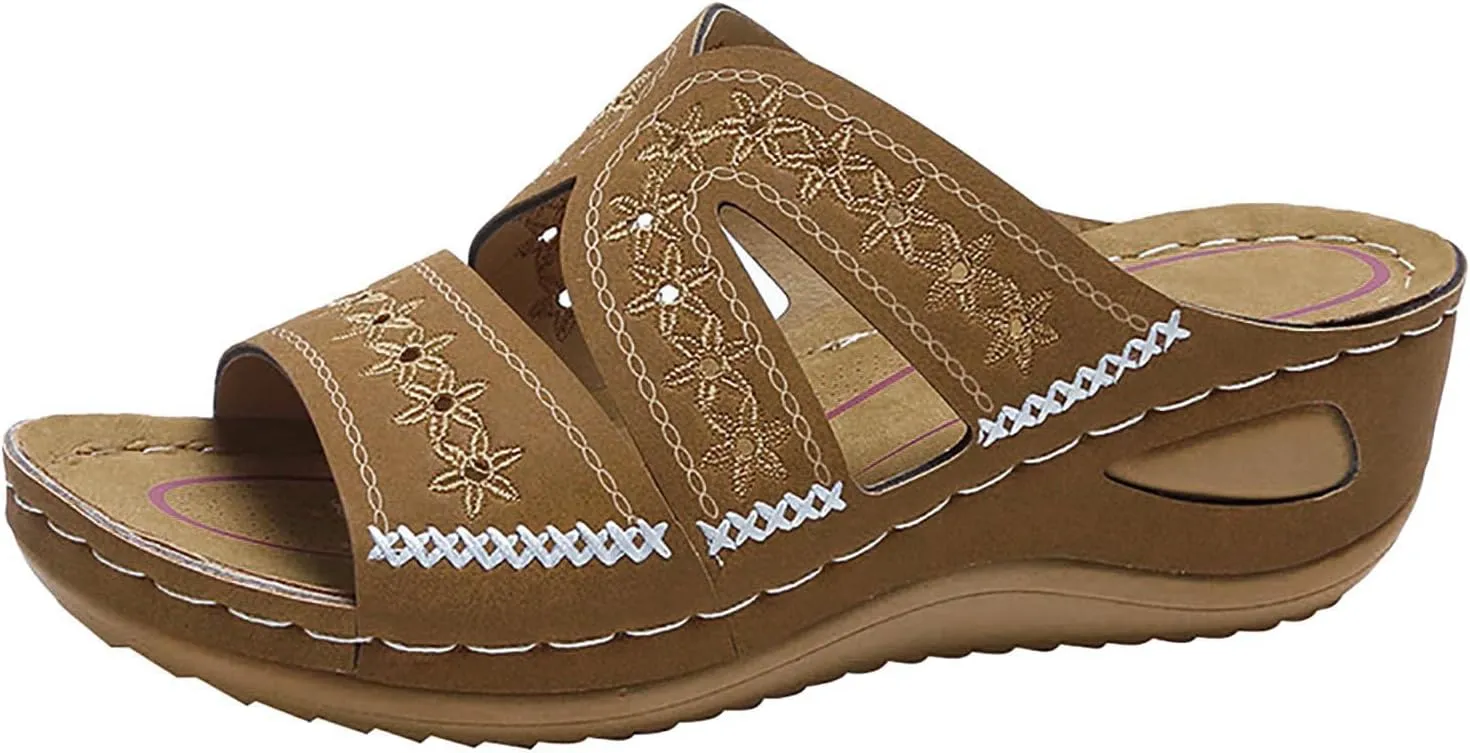 Sandals for Women 2025 Casual Slip on Slippers Comfortable Open Toe Wedge Beach Sandals Wide Width Dressy Sandals