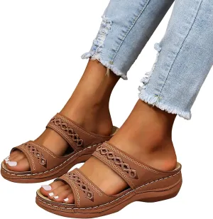 Sandals Women,Summer Solid Color Slip On Casual Open Toe Wedges Soft Bottom Breathable Slippers Shoes Sandals