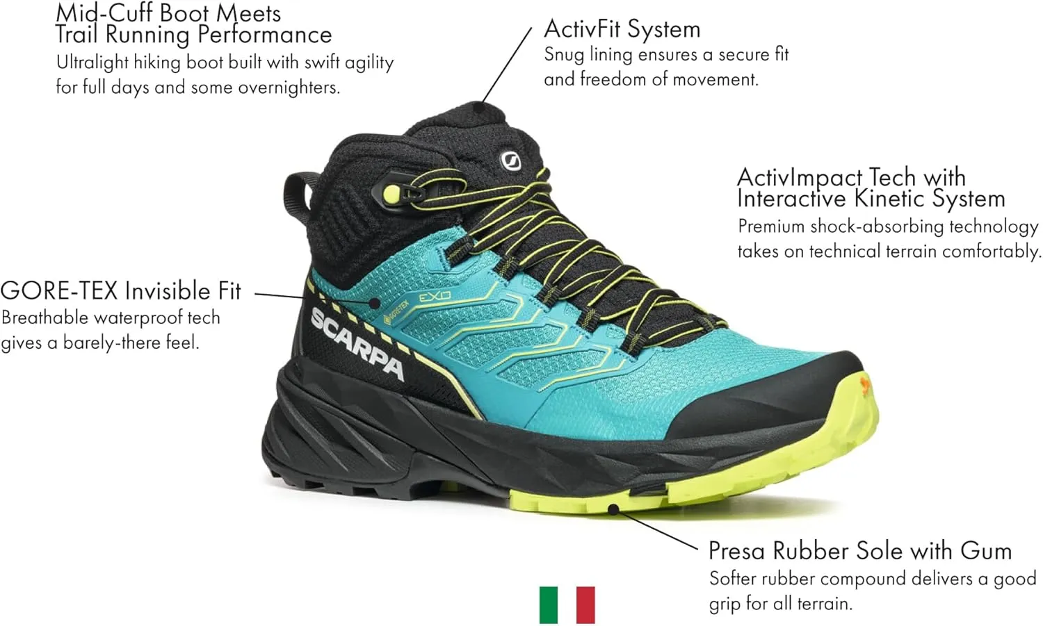 SCARPA Women's Rush Mid 2 GTX Waterproof Gore-Tex Boots for Hiking