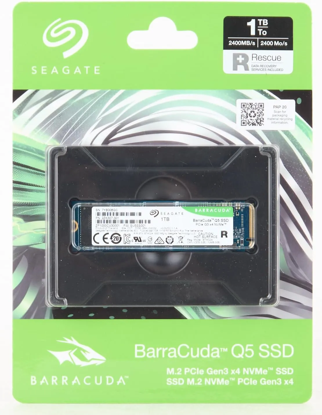 Seagate Barracuda Q5 1TB Internal SSD - M.2 NVMe PCIe Gen3 ×4, 3D QLC for Desktop or Laptop, 1-Year Rescue Services (ZP1000CV3A001)
