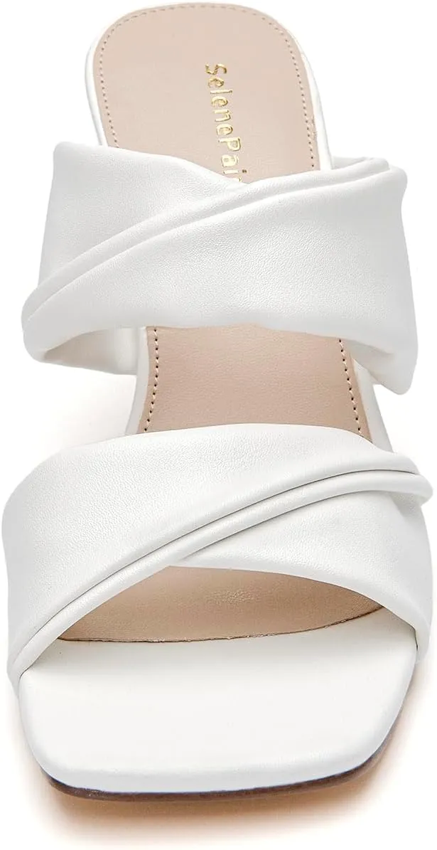 SelenePair Women's Square Open Toe High Heeled Sandals Fashion Stiletto Heel Pumps Backless Peep Toe Slip-on Dress Shoes